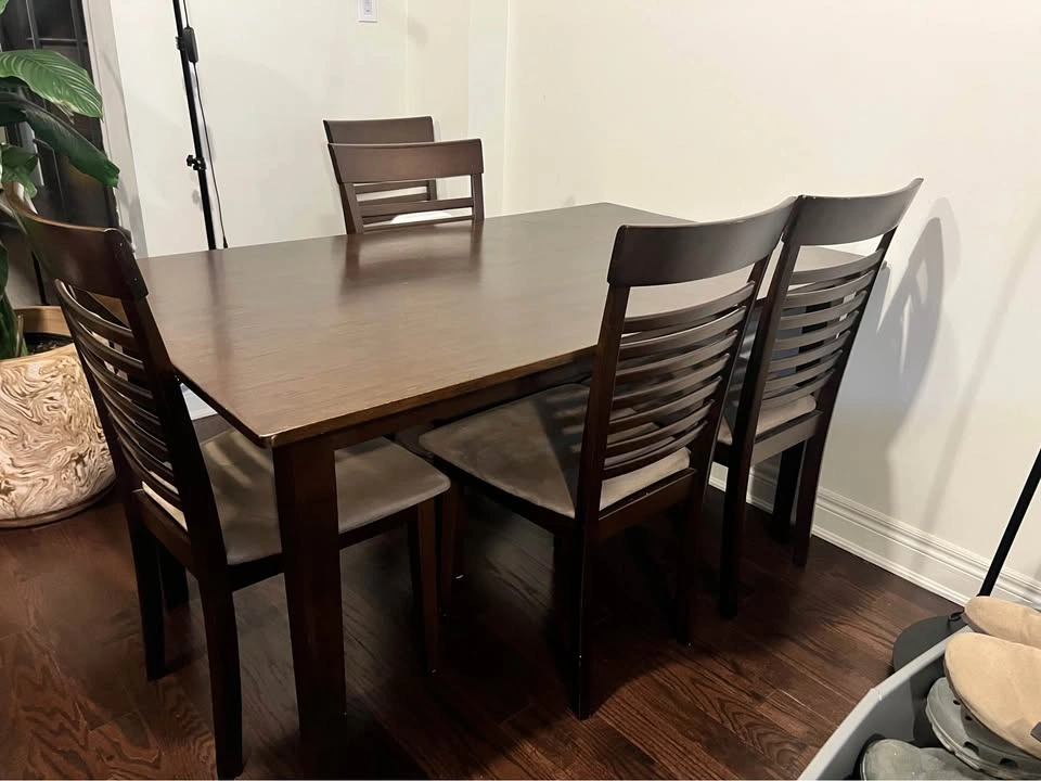 Dark Brown Mahogany Wood Dining Set - 6 Chairs - photo 2
