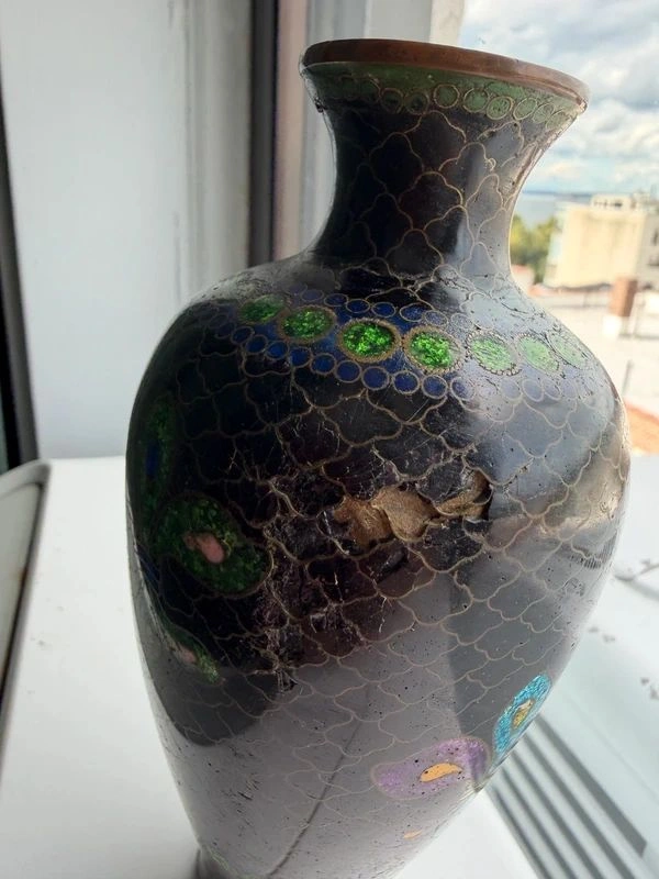 Antique Japanese Meiji / Taishō Cloisonné Enamel Vase (As-Is) - photo 4
