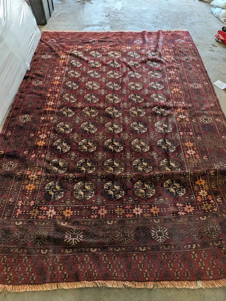 Handmade Dark Red Bokhara Rug - 6'x8' Turkmen Tribal Rug - photo 2