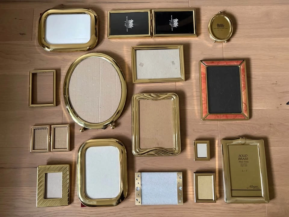 Assorted Solid Brass Picture Frames and a couple Gold-Toned