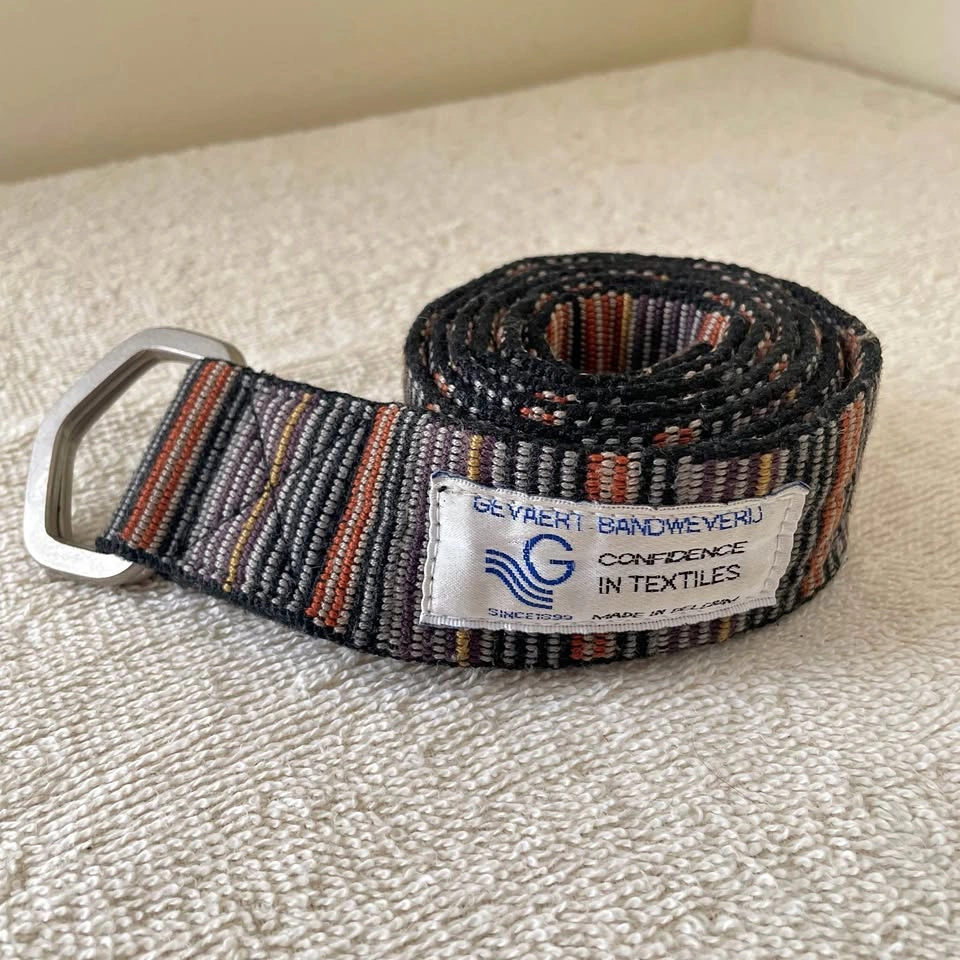 Vintage Double D Ring Belt, Gevaert, Multicolor Striped Woven - photo 2