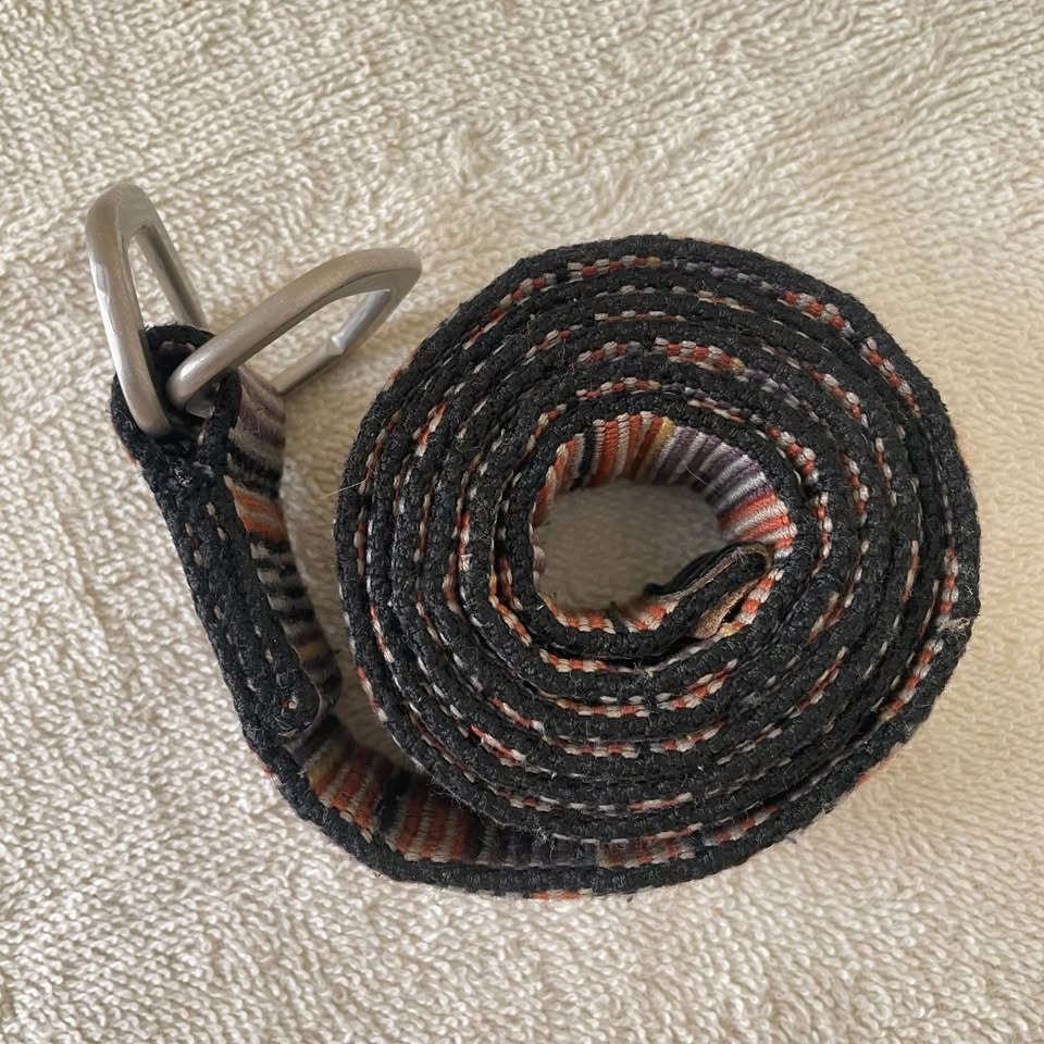 Vintage Double D Ring Belt, Gevaert, Multicolor Striped Woven - photo 3