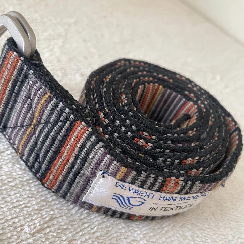 Vintage Double D Ring Belt, Gevaert, Multicolor Striped Woven - photo 4