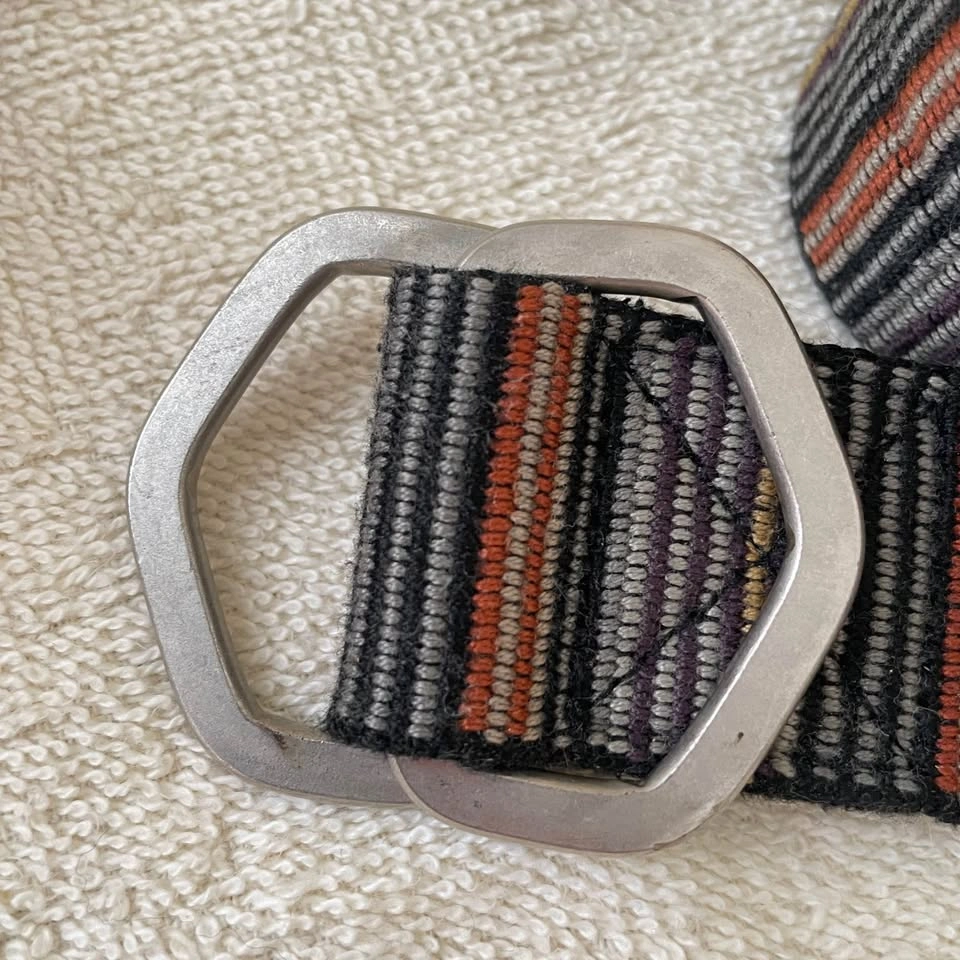 Vintage Double D Ring Belt, Gevaert, Multicolor Striped Woven - photo 5