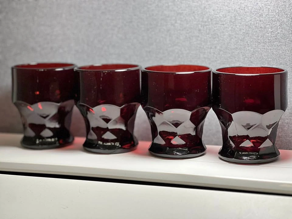 Set of 4 Vintage Anchor Hocking Georgian Royal Ruby Glasses