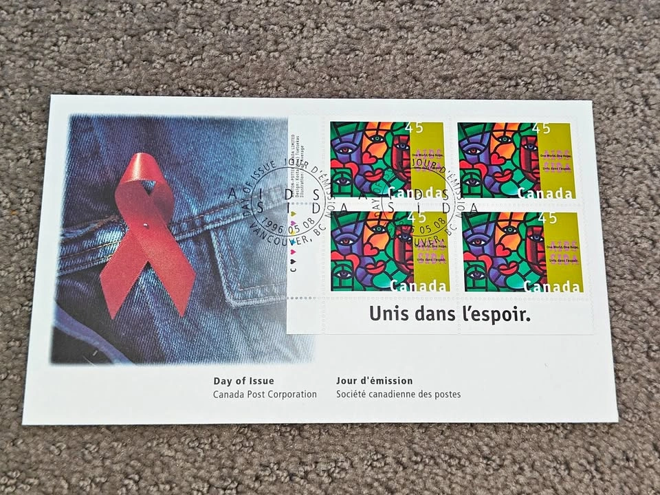 First Day Covers FDC - 1996 AIDS Awareness One World, One Hope