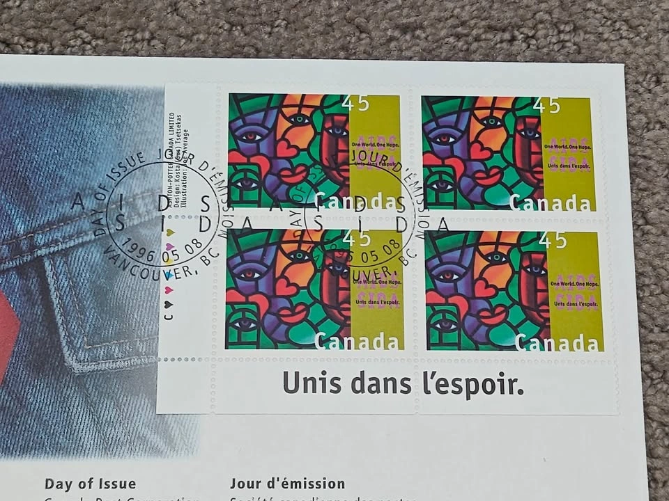 First Day Covers FDC - 1996 AIDS Awareness One World, One Hope - photo 2