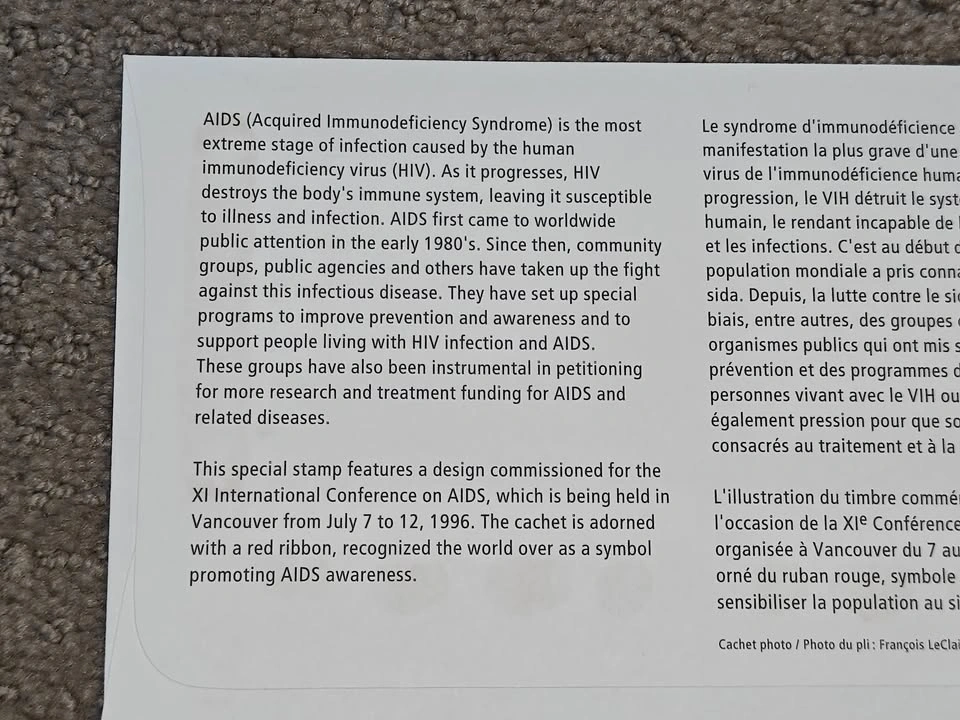 First Day Covers FDC - 1996 AIDS Awareness One World, One Hope - photo 5