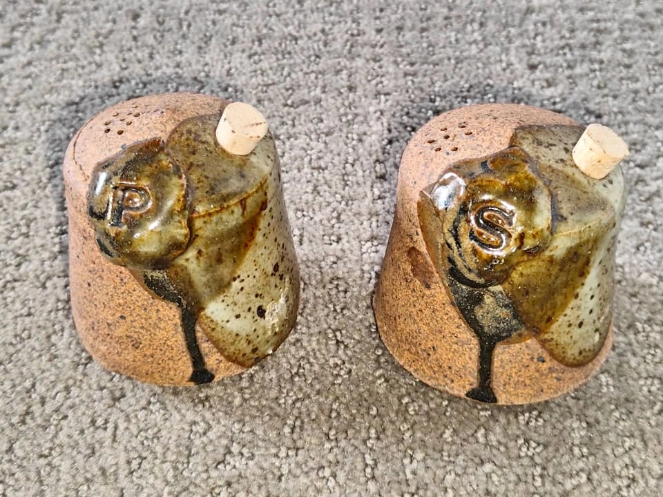 Unique Hand-Crafted Ceramic Salt & Pepper Shakers Artist Stamped