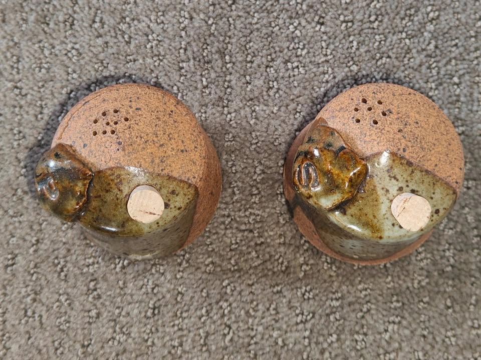 Unique Hand-Crafted Ceramic Salt & Pepper Shakers Artist Stamped - photo 4
