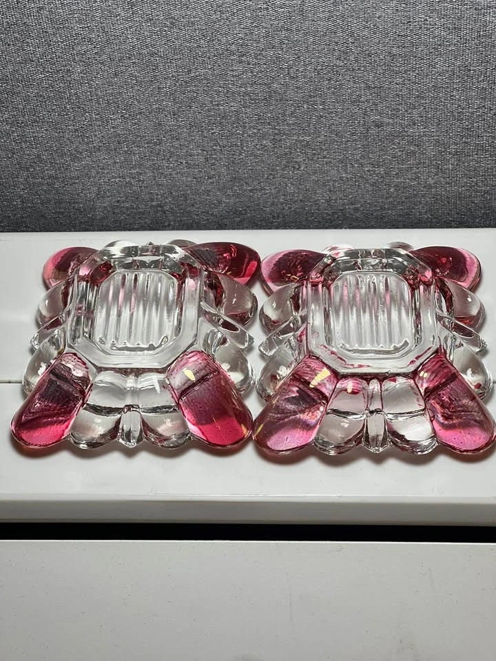 Vintage Westmoreland Pink & Clear Glass Ashtrays / Ring Dishes - - photo 3