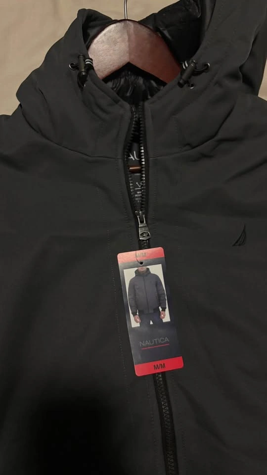 Nautica Men’s Hooded Jacket M – Black – Water & Wind Resistant - photo 2