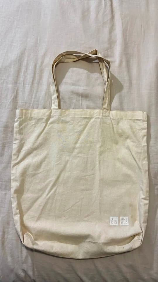 UNIQLO Reusable Bag M – Off White Cotton Tote / Shopping Bag