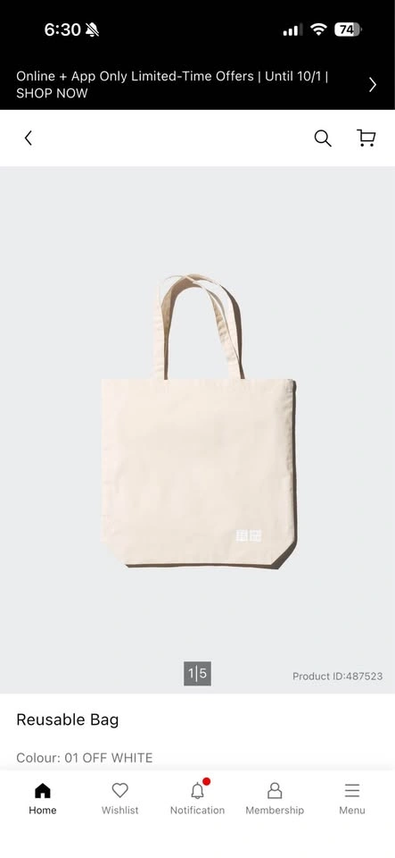 UNIQLO Reusable Bag M – Off White Cotton Tote / Shopping Bag - photo 2