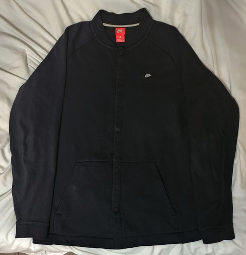 Nike Men's Bomber Jacket Large Black Snap Button Pockets