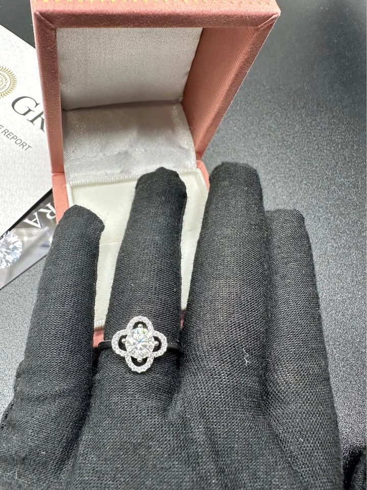 1CT Certified Moissanite Clover Halo Ring – Adjustable - photo 3