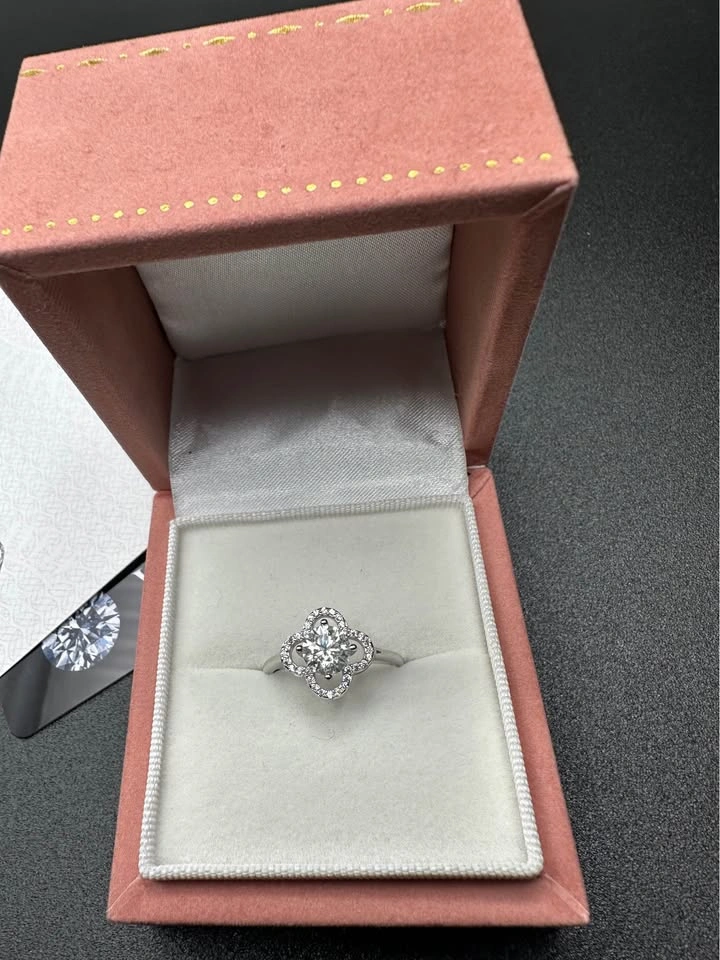 1CT Certified Moissanite Clover Halo Ring – Adjustable - photo 5