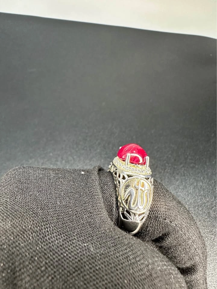 Luxury Natural Oval Cabochon Ruby Men's Ring - 925 Silver - photo 3