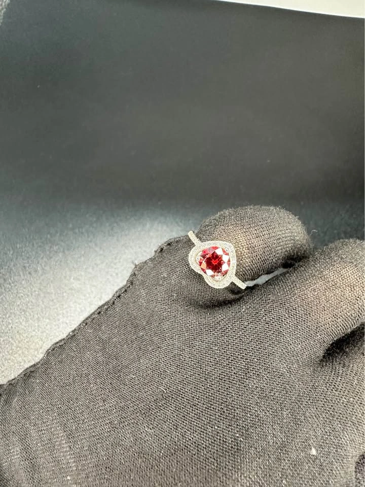 1CT Red Moissanite Diamond Heart-Halo Ring | 925 Sterling Silver - photo 5