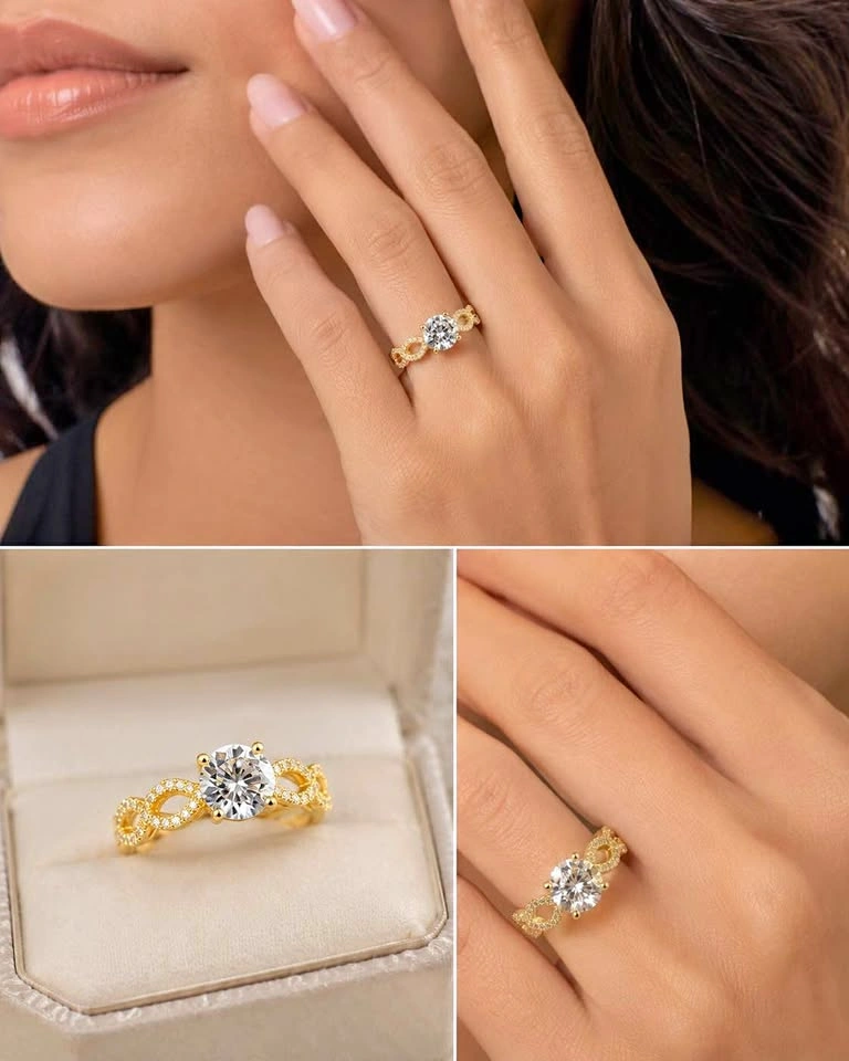 2CT Moissanite Ring 925 Sterling Silver 18K Gold Finish Size 8
