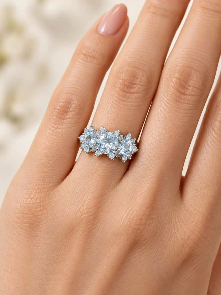 Natural Sky Blue Topaz Statement Ring • 925 Silver • Size 8