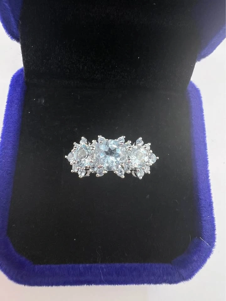 Natural Sky Blue Topaz Statement Ring • 925 Silver • Size 8 - photo 3
