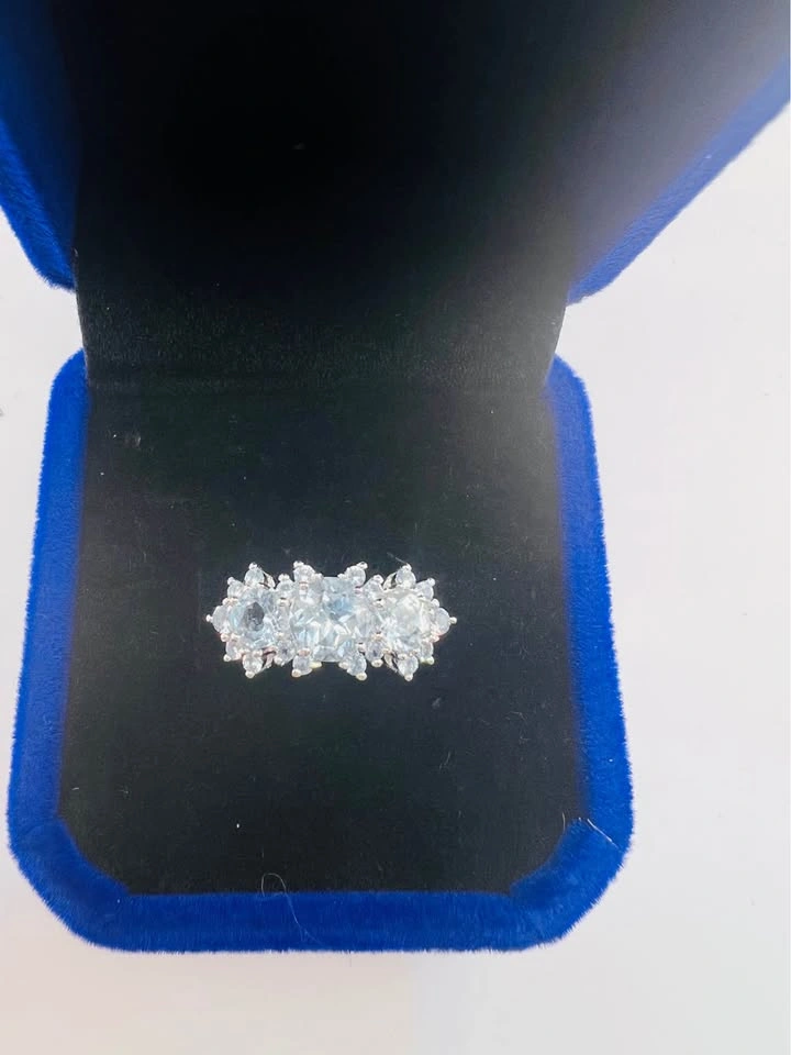 Natural Sky Blue Topaz Statement Ring • 925 Silver • Size 8 - photo 4
