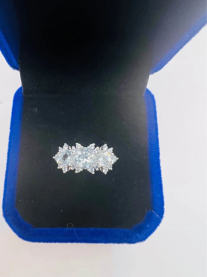 Natural Sky Blue Topaz Statement Ring • 925 Silver • Size 8 - photo 5