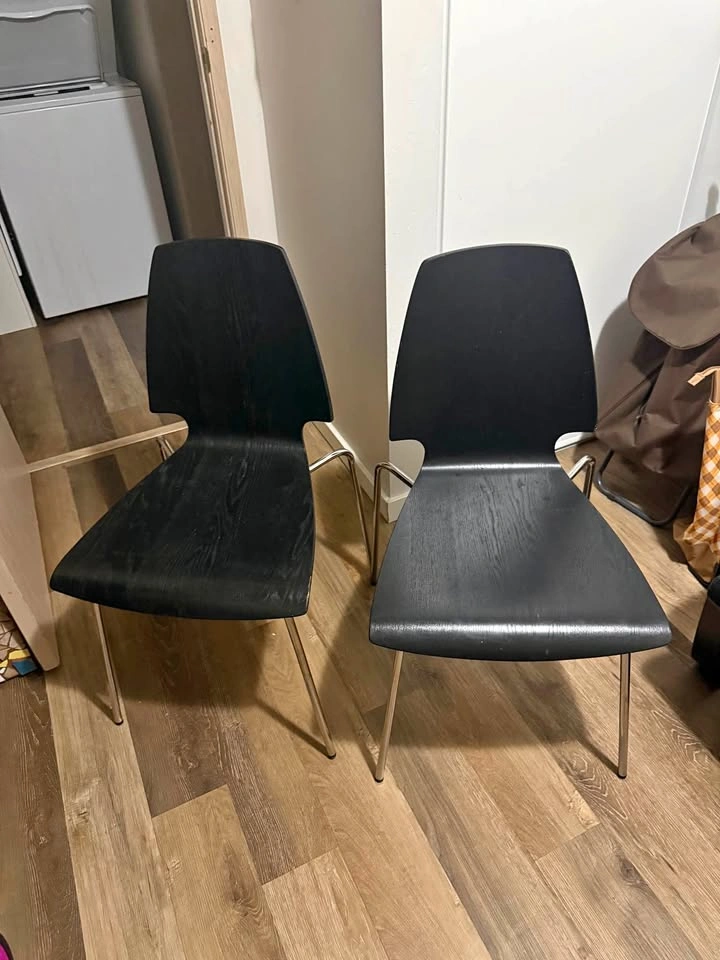 Set of 2 IKEA Vilmar Stackable Chairs – Black & Chrome