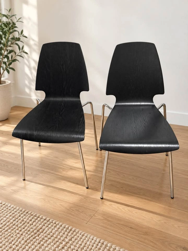 Set of 2 IKEA Vilmar Stackable Chairs – Black & Chrome - photo 2