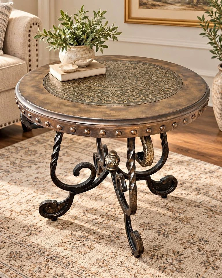 Decorative Round Accent Table – Ornate Design