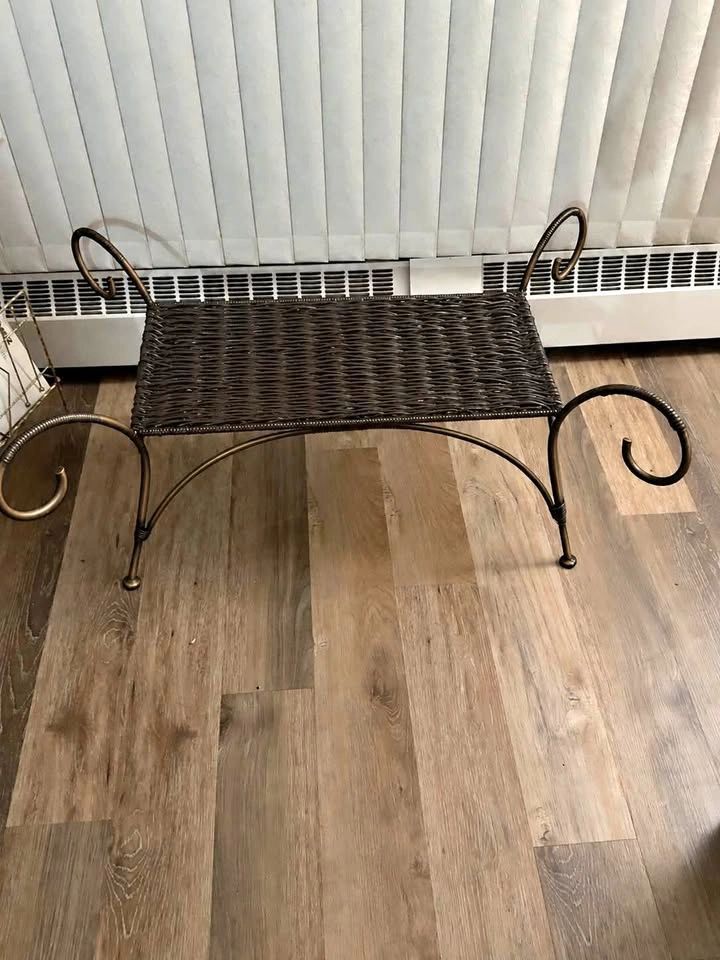 Vintage-Style Wicker & Metal Garden Bench