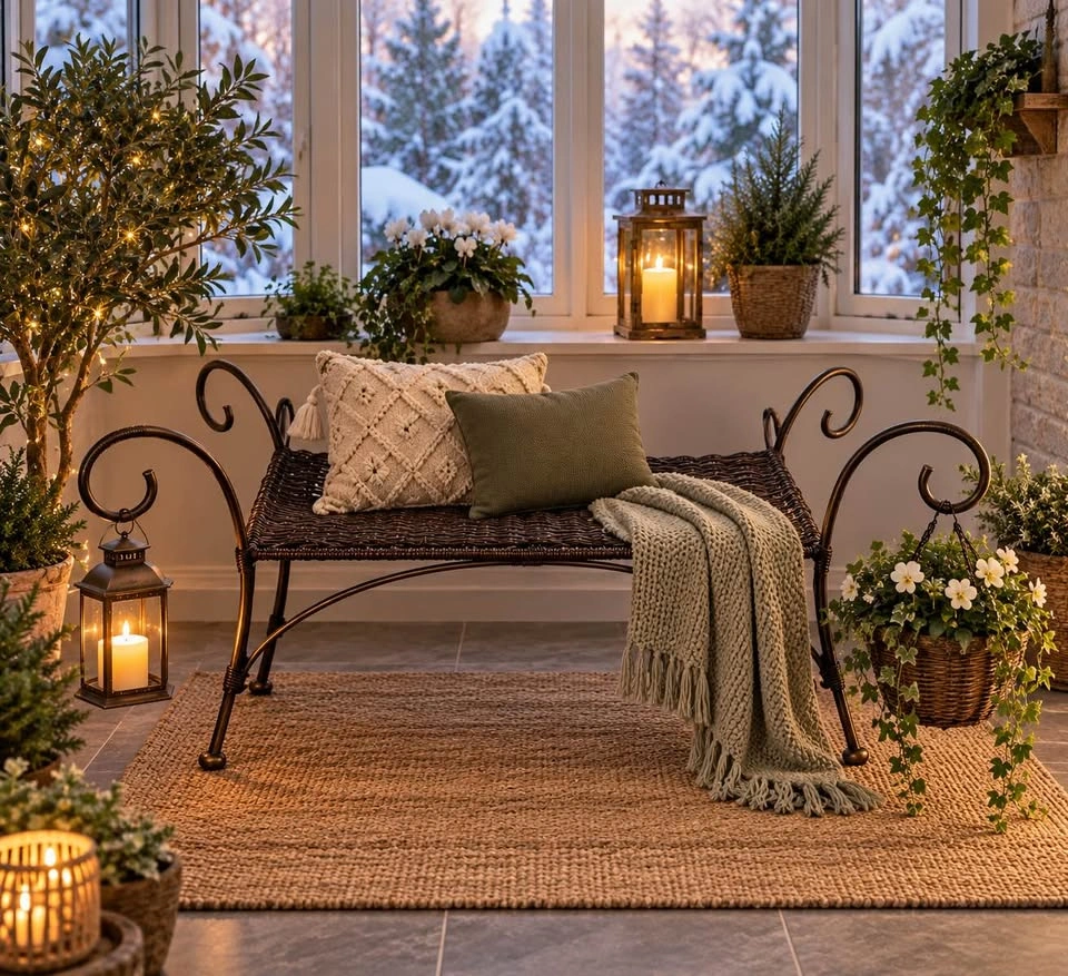 Vintage-Style Wicker & Metal Garden Bench - photo 2