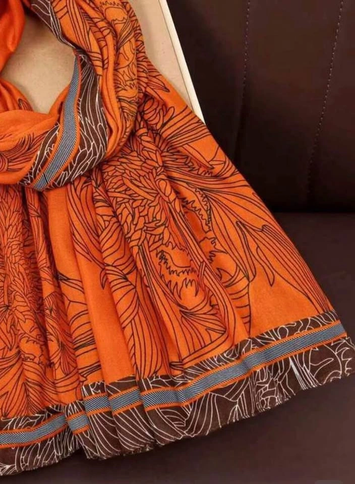 Orange Bohemian Floral Print Scarf – 100% Polyester - photo 2