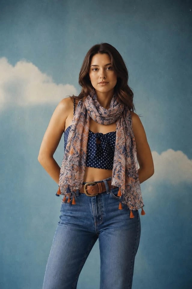 Boho Paisley Tassel Scarf | 85 × 180 cm | Linen Blend Shawl - photo 2