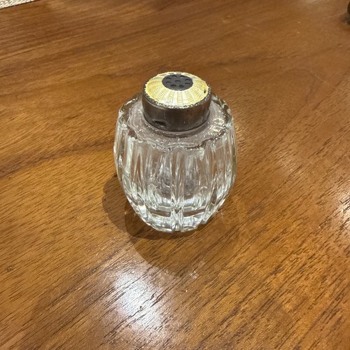 Vintage MEKA Denmark Sterling Yellow Enamel Crystal Salt & Peppe
