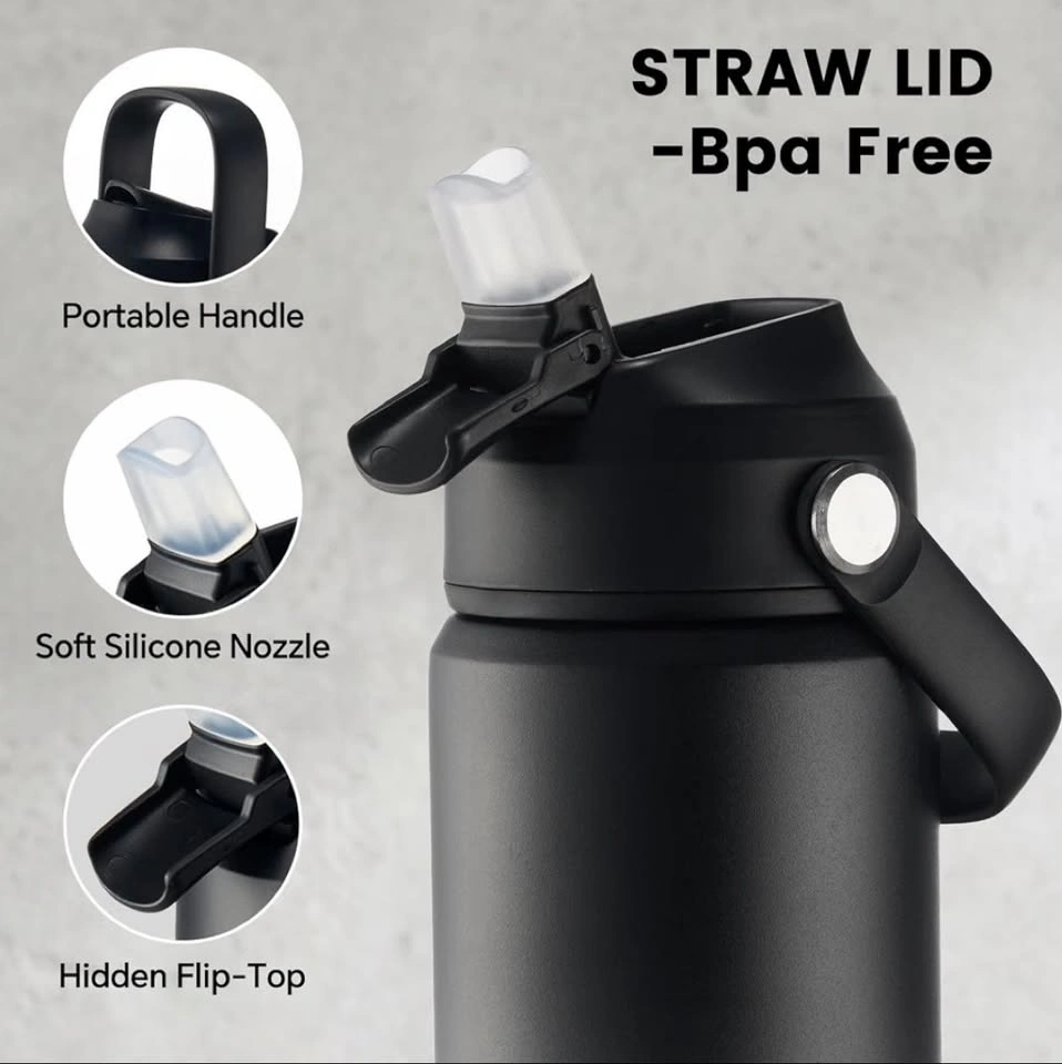 18oz Insulated Water Bottle with Straw Lid - Set of 2, Black - photo 2
