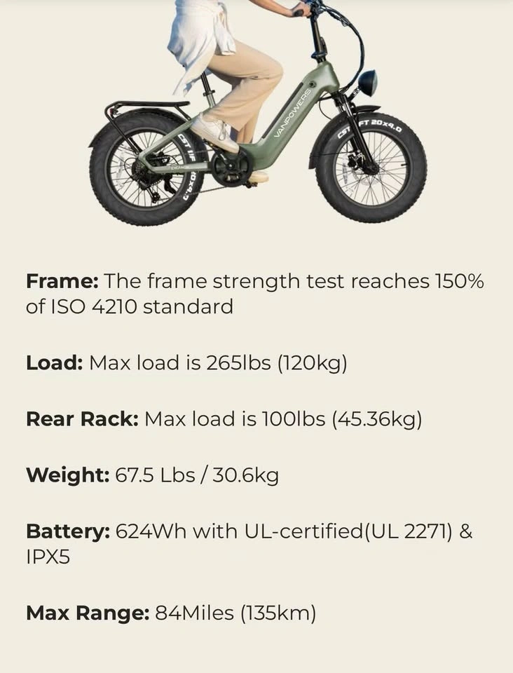 VANPOWERS 20x4.0 Fat Tire Step-Through Electric Bike - photo 3