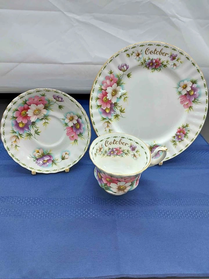 Royal Albert Plate, Teacup And Saucer Flower Of The Month Octobe