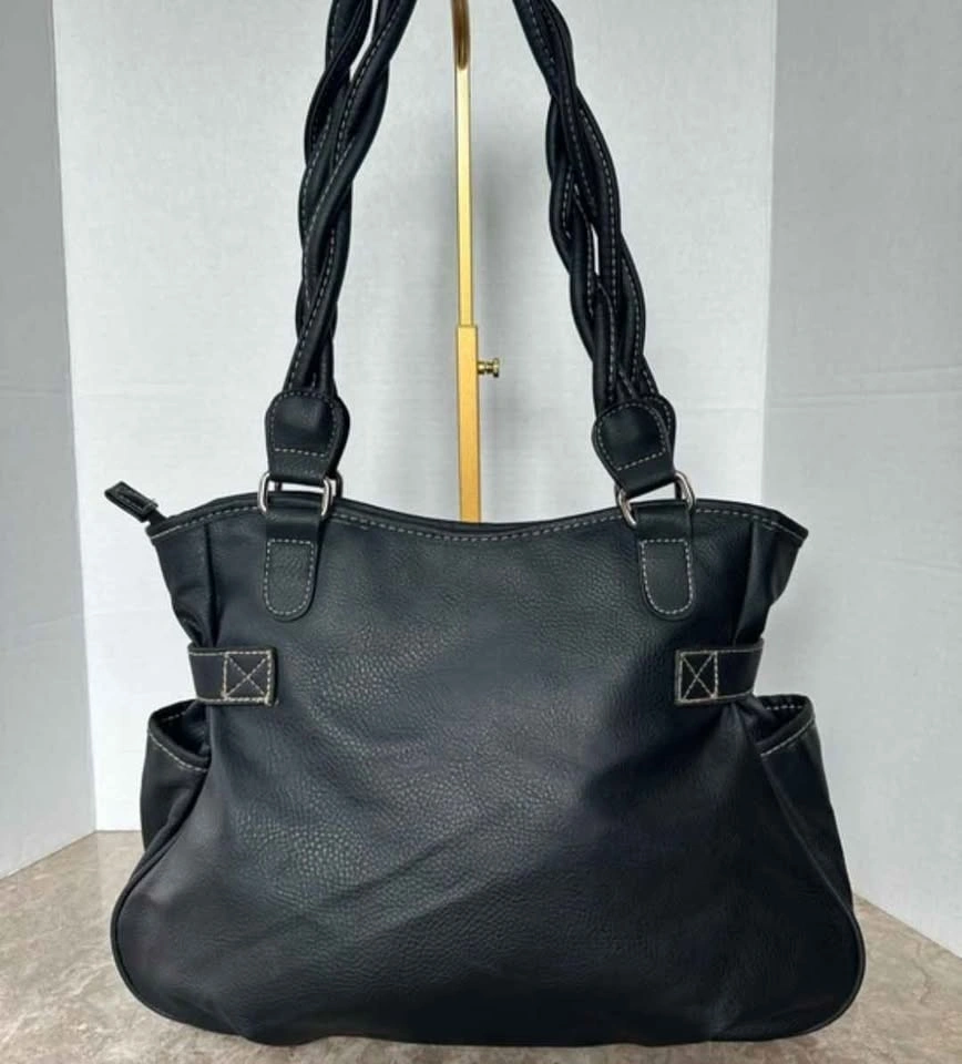 Unique Black Faux Leather Braided Strap Shoulder Bag - photo 2