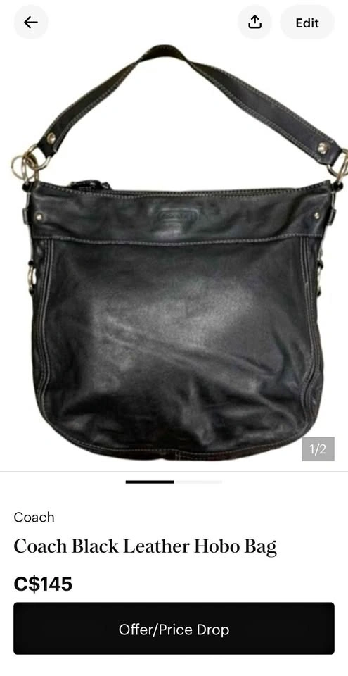 Coach Black Leather Hobo Bag