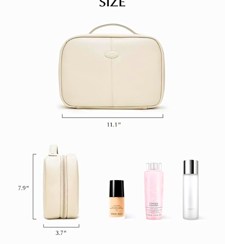EACHY Beige Hanging Makeup Bag w/ Pockets Zipper, 11.1 x 7.9 x 3