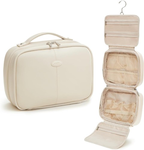 EACHY Beige Hanging Makeup Bag w/ Pockets Zipper, 11.1 x 7.9 x 3 - photo 2