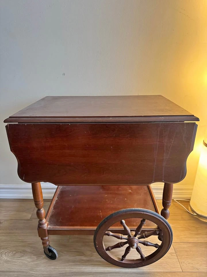 Vintage Wooden Drop-Leaf Tea Cart