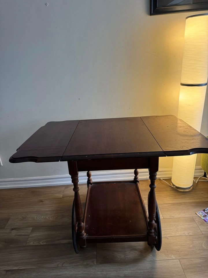 Vintage Wooden Drop-Leaf Tea Cart - photo 2
