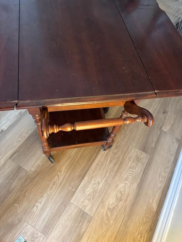 Vintage Wooden Drop-Leaf Tea Cart - photo 3