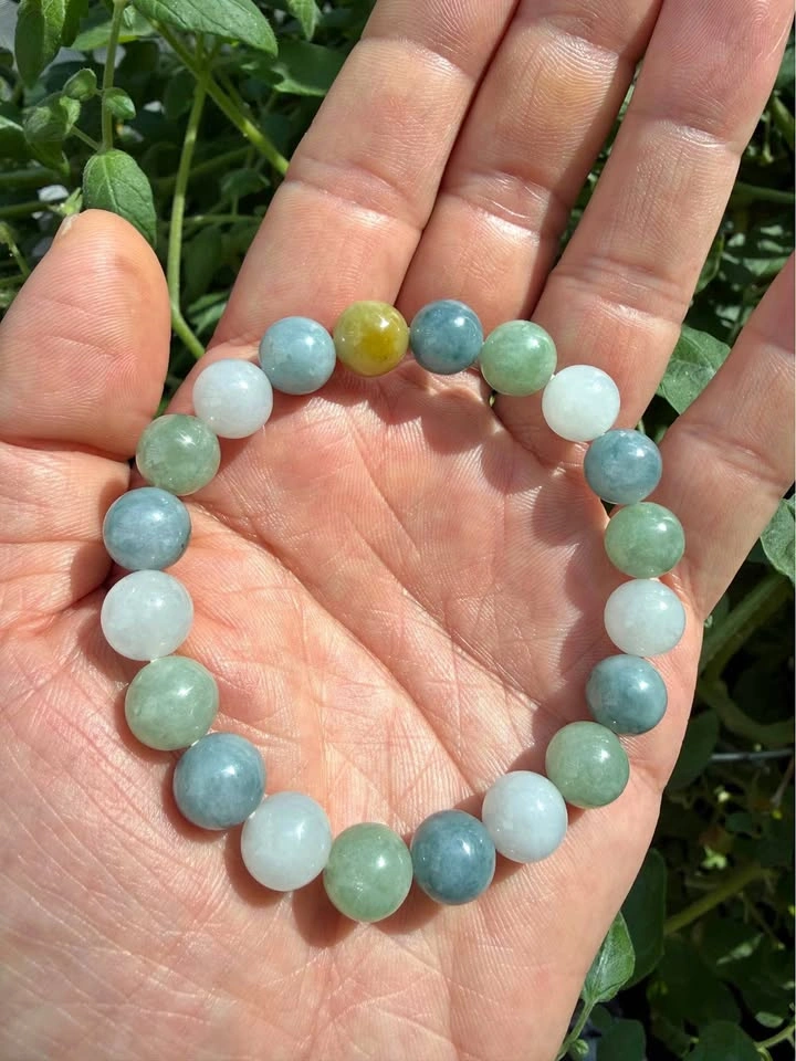 Certified Grade A Icy Tri-Color Jadeite Bead Bracelet