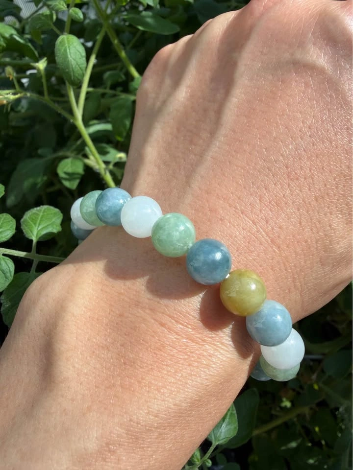Certified Grade A Icy Tri-Color Jadeite Bead Bracelet - photo 2