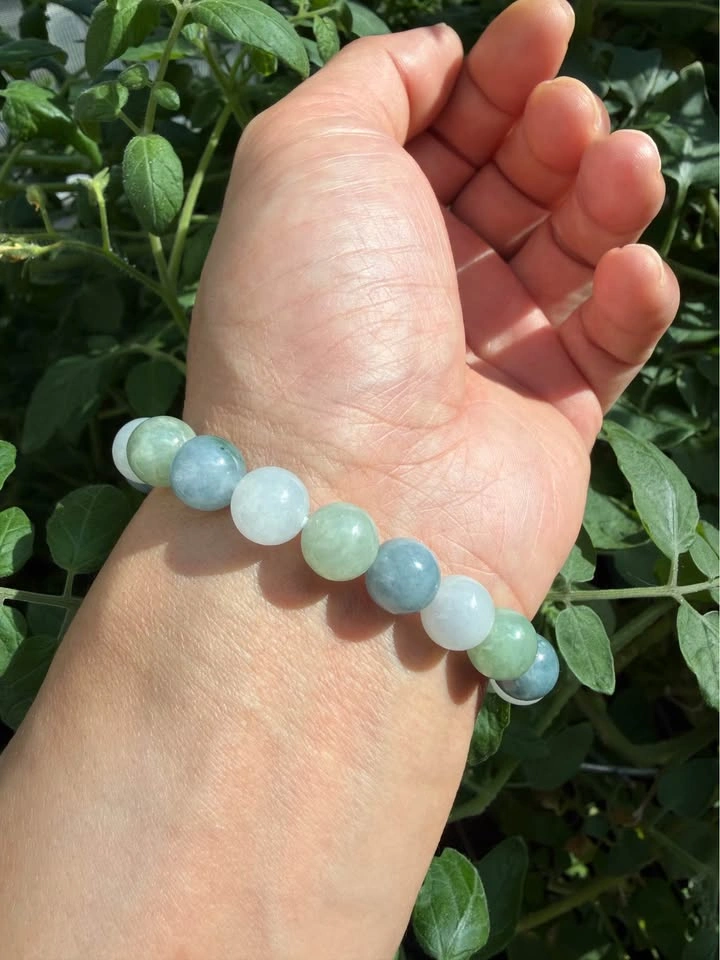 Certified Grade A Icy Tri-Color Jadeite Bead Bracelet - photo 3