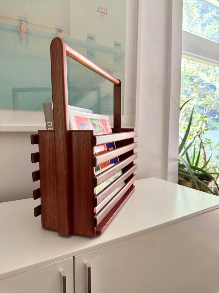 Vintage Mid-Century Modern Wood Slat Magazine Rack - photo 2